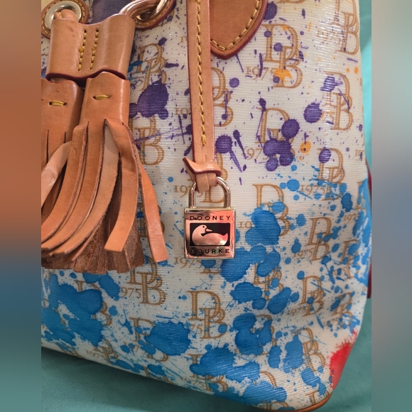 Dooney & Bourke Splatter Paint Signature Drawstring Bucket Bag - Picture 2 of 11